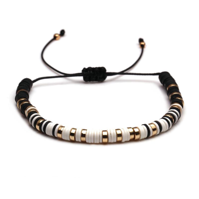 

African Vinyl Heishi Beads Bracelet Men Women 2020 New Fashion Black Waxed String Blue Green Pink Polymer Clay CCB Bead Jewelry