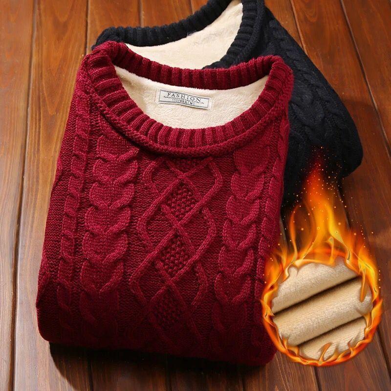 

Winter Men Sweater Plus Velvet Keep Warm 2020 New Arrival Slim Thick Male Pullover Sweater Teenage Boys Korean Style, Black