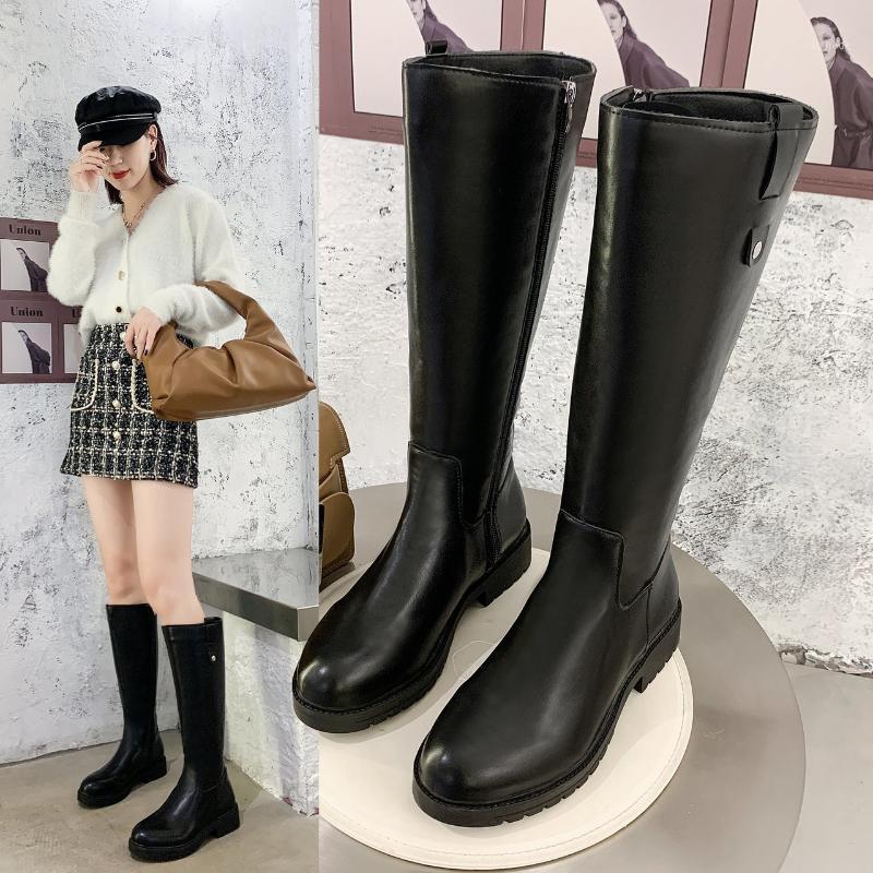 

Women's Knee-length Boots 2020 Autumn and Winter New Black All-match Casual High Boots Square Heel Low Heel Women's Shoes1
