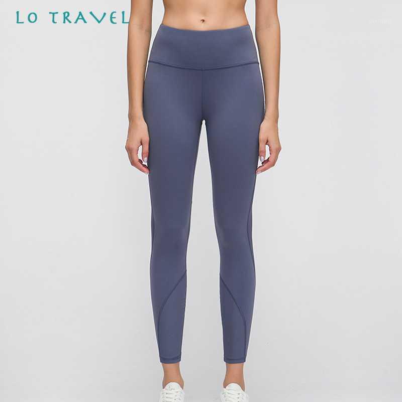

LOTRAVEL 2020 cross-border new thread stitching yoga pants women's high-waist buttocks nude fitness stretch slim cropped legging1, Black
