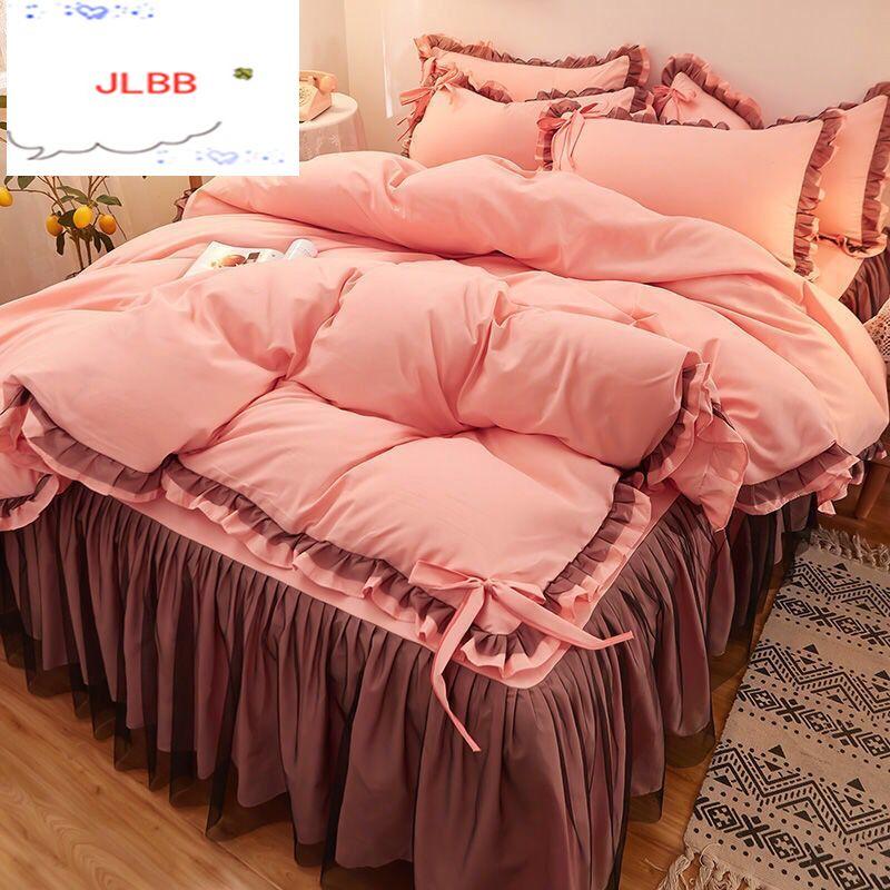 

2021 Home Textile Solid Color Duvet Cover Pillow Case Bed Sheet Girl Princess Room Bedding Cotton Set King Queen, 2 pcs pillow