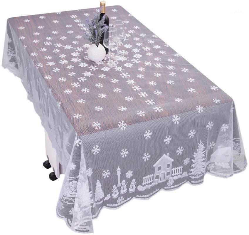 

Christmas Lace Tablecloth White Snowflakes Reindeer Santa Claus Elk Table Cloths Cover Table Covers New Year Gift Dropshipping1