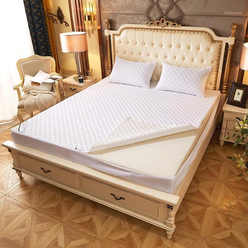 

Waterproof Quilted Bed Fitted Sheet 6 Sided All-inclusive Zipper Mattress Cover Elastic Band Protector Pad Pillowcases1, White