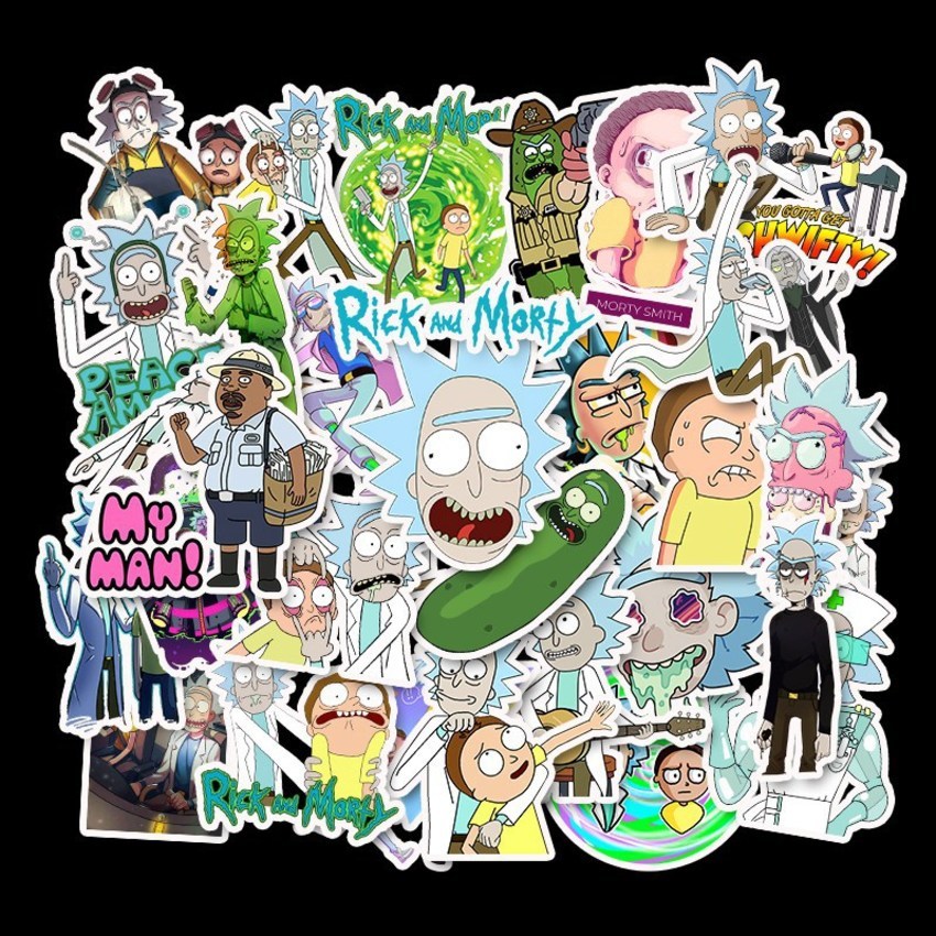 

35 Graffiti Stickers for Rick and Morty Cartoon Luggage Trolley Case FWJQ