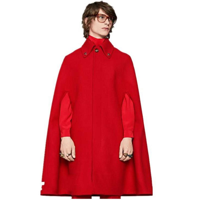 

Men Cloak Coats Solid Color Vintage Button Casual Ponchos Loose Streetwear Jackets Wool Red Cape Male Trench Clothes -5XL