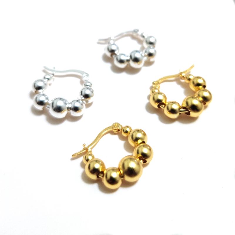 

Real 925 Sterling Silver Bead Hoop Earrings Minimalist French Style Earrings For Women Wedding/Engagement Fine Jewelry