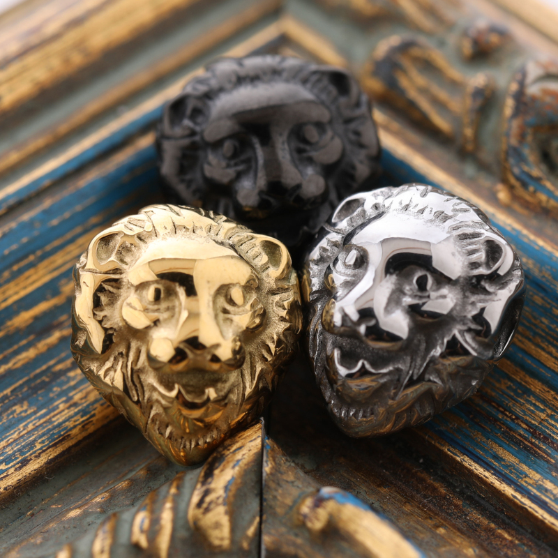 

Nice Design Jewelry Making Metal Charms Gold/Silver/Black Plated 13*11MM Stainless Steel Lion Head Beads with Hole