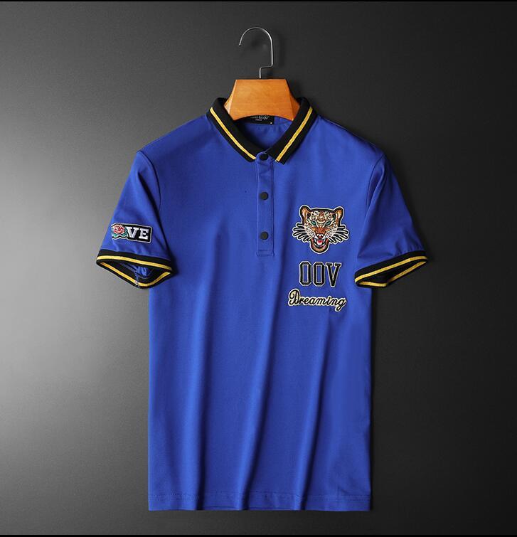 

2021 New Short Polo Shirt Pure Cotton Slim Fashion Boutique Men's Collar Half Sleeve Tiger Head J612, As picture shown