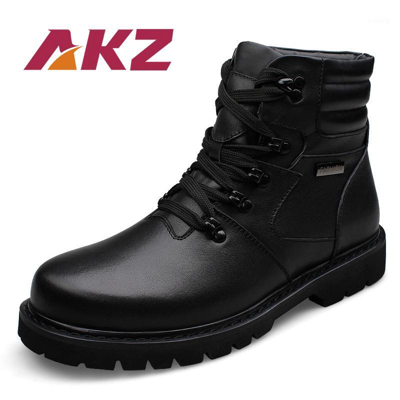 

AKZ New Arrival Genuine Cow Leather Men's Ankle Boots Winter Fur Warm Snow boots High Quality Male Work Lace up size 37-481, Black