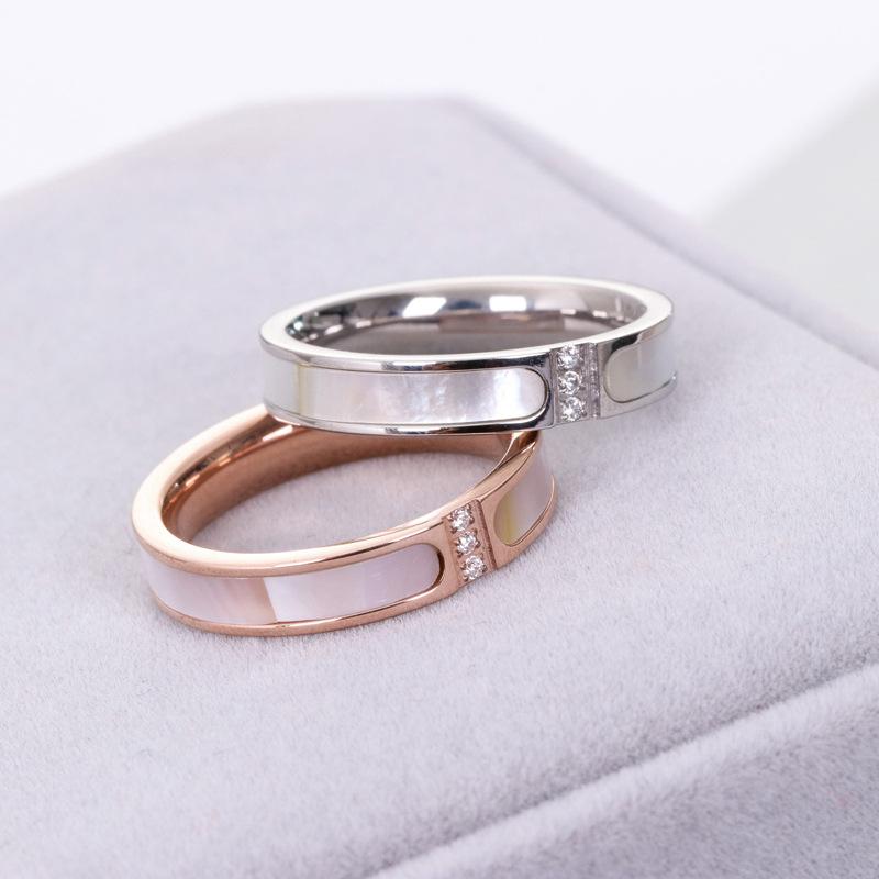 

Martick Stainless Steel White Shell Rings Rose Gold/ Silver Color Cubic Zircon Rings For Woman Fashion Jewelry Size 5-9 R4