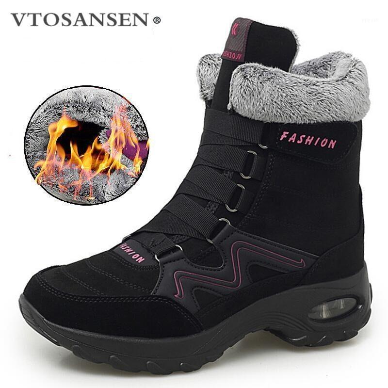 

2021 Winter Women Boots Quality Waterproof Leather Women Boots Warm Plush Snow Non-Slip Outdoor Sneakers Size 35-431, Black