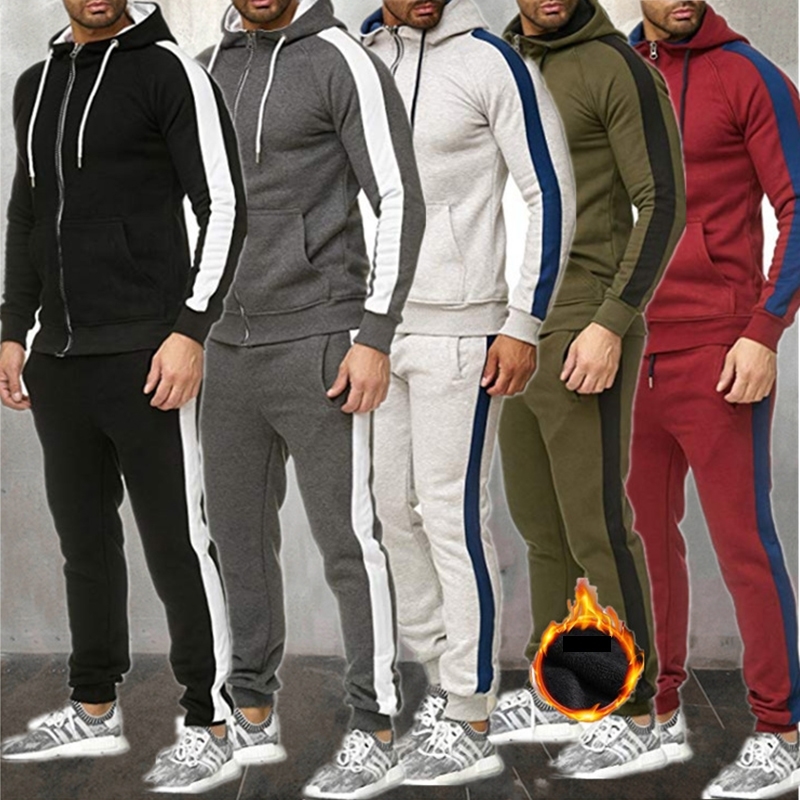 

Tracksuit Men Autumn Winter Thick Warm Tracksuit 2 Pieces Hoodies Sets Male Sweatshirt Fleece Sets Sports Suit Brand Clothing 201201, Wy-04red