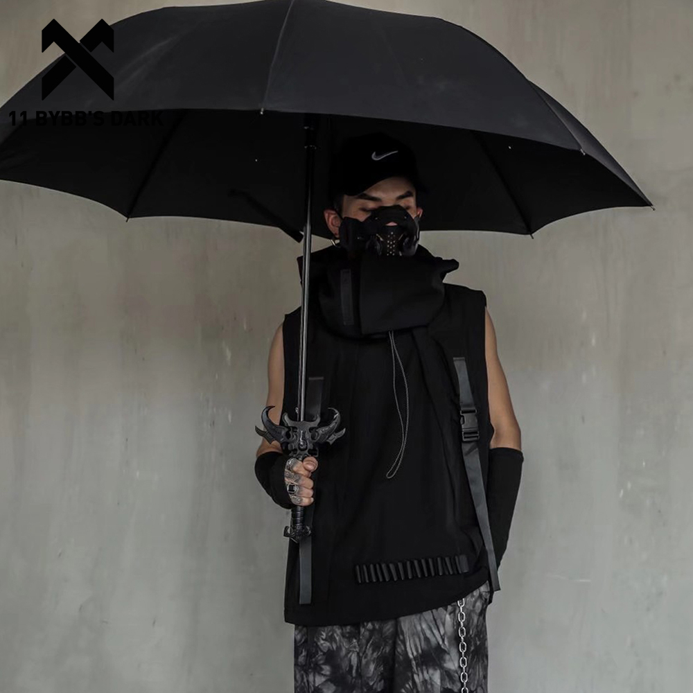 

Hip Hop Cargo Vest Mens Ribbons Patchwork Tactical Functional Overalls Sleeveless Tops Streetwear Outwear Coats