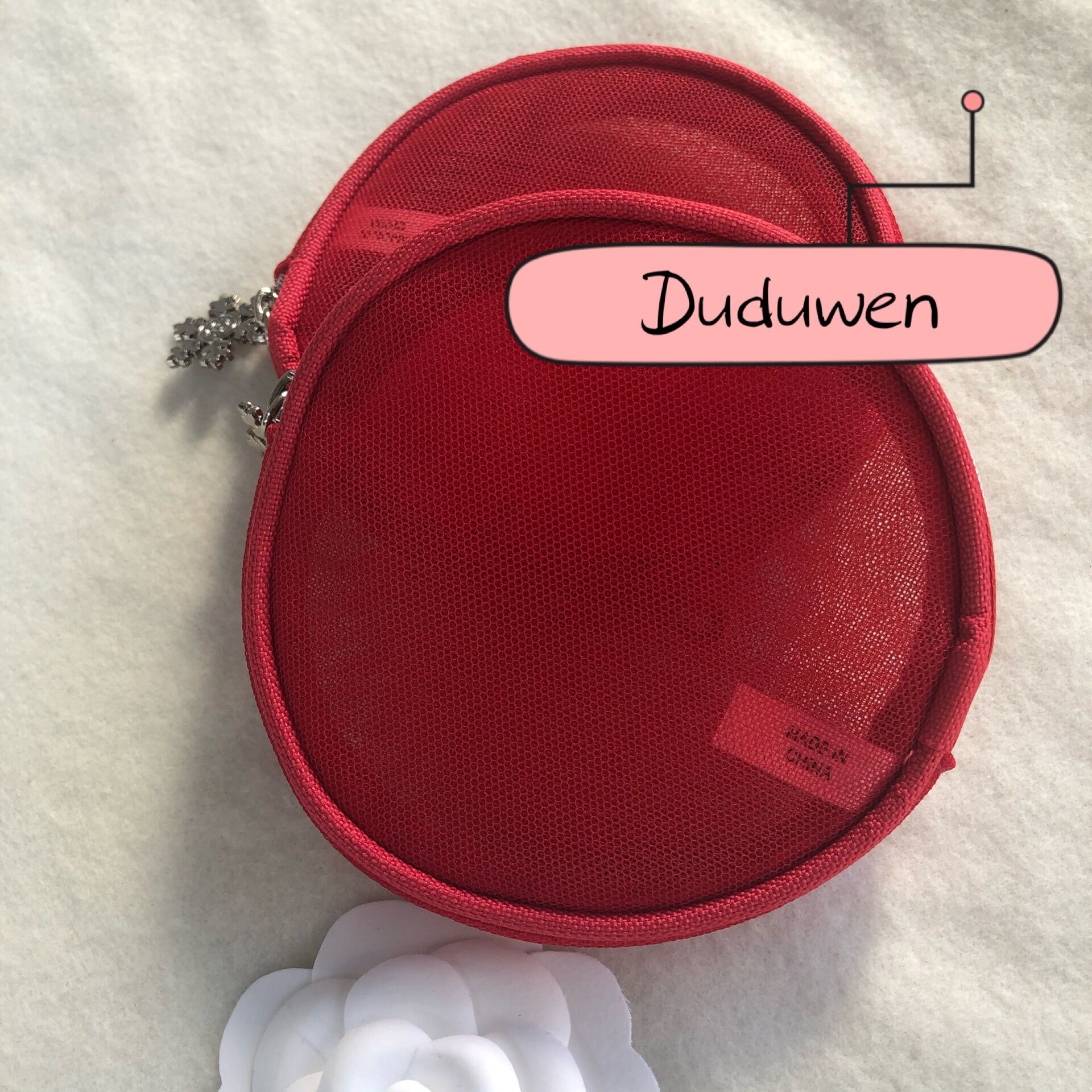 

11X2CM circle C makeup mesh storage snowflake zipper bag red mesh Cosmetic Storage Case xmas gift, Black