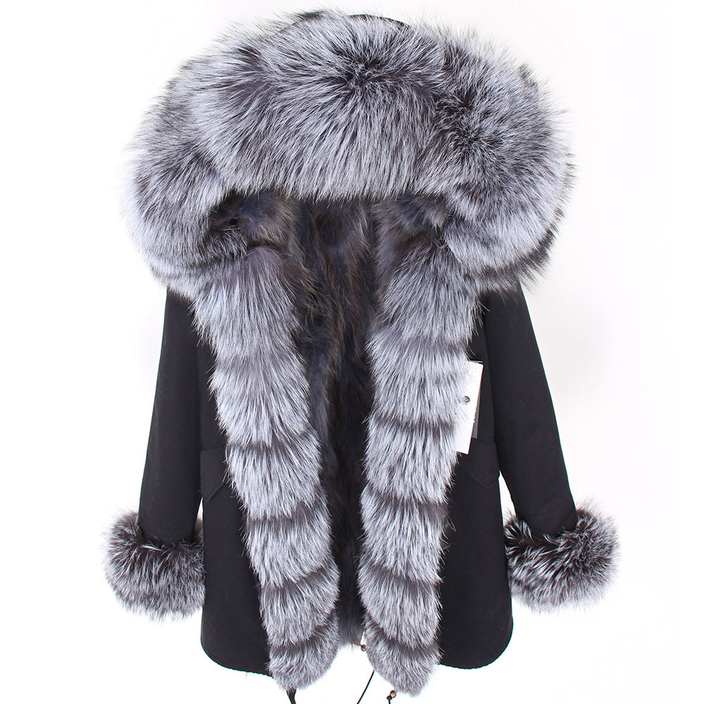 

2021 Parker Street New Winter Coat Long Section Female Silver Fox Fur Collar Head Thickening Raccoon Deployable h L4LN