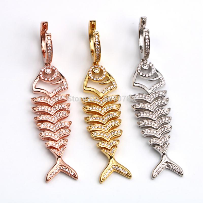 

Latest Design 3 Colors Iced Out Fish bone Hook drop Earrings for Female