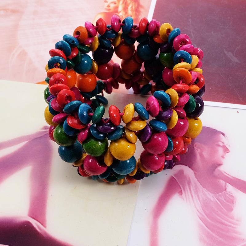 

Multi-Colored Wooden Beads Stretch Bracelet Bohemian Jewelry for Women Girls Children Accessories