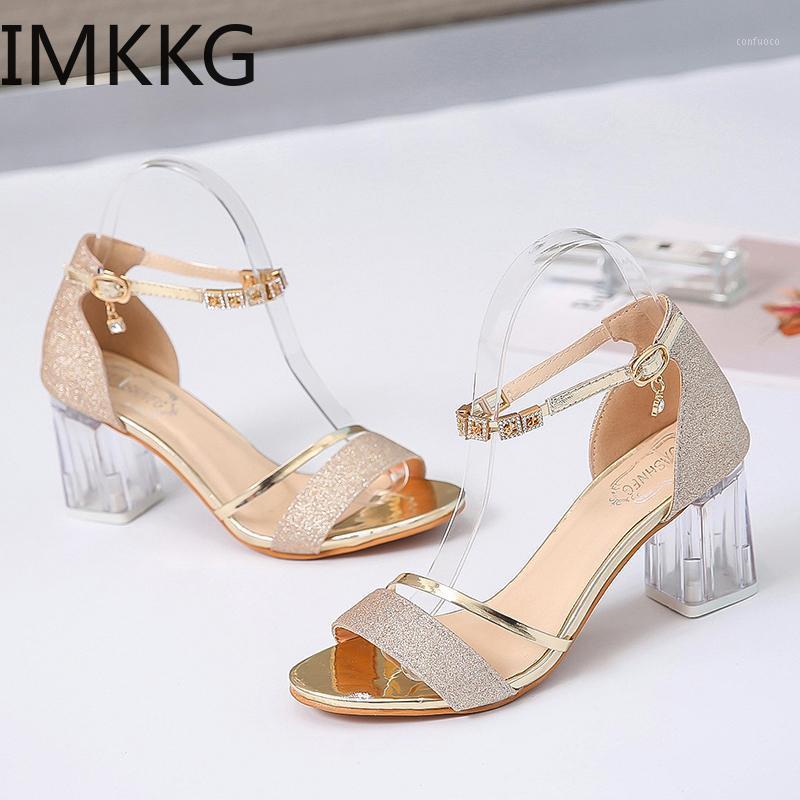 

2021 Summer Ankle Strap women shoes woman transparent High Heel Buckle Crystal Open Toe gold Dress sandals Y100461