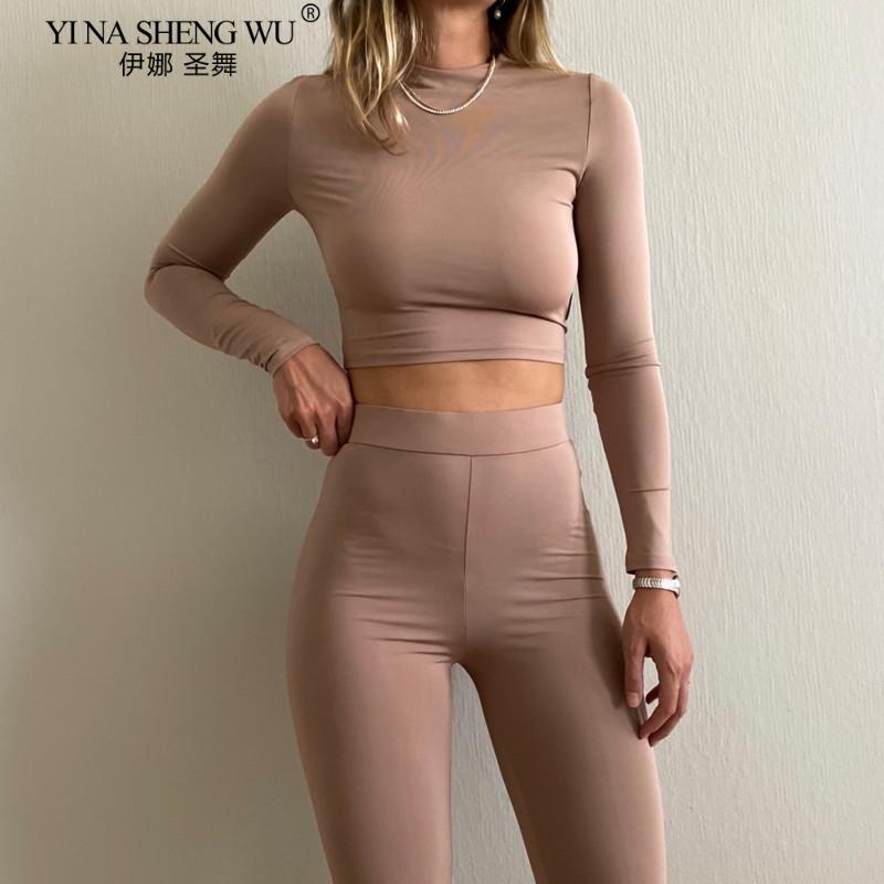 

Fashion Winter Women Sportswear Fitness 2 Two Piece Set Outfits Long Sleeve Tops Yoga Pants Leggings Set Bodycon Gym Tracksuit, Gray 2pcs set