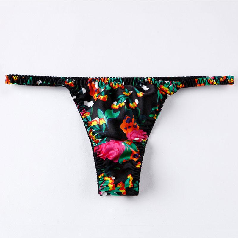 

New Women Silk Panties Low-Rise Underwear Breathable Female Printed Thong G string Seamless Underpants Fashion