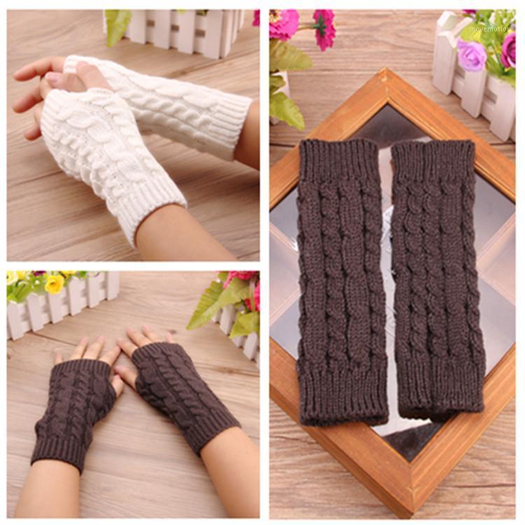 

1 Pair Knitted Black Coffee Grey Women's Winter Gloves Spring Autumn White Khaki Purple Green Half-finger Gloves for Adult Girl1