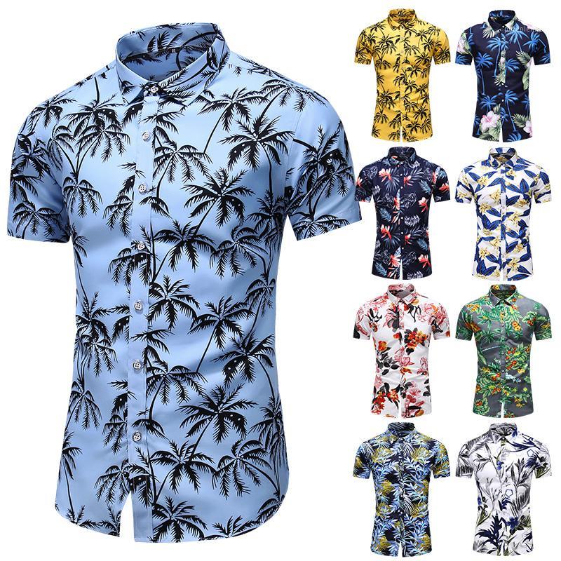 

2020 US New Hawaiian Shirt Mens Flower Beach Aloha Party Casual Holiday Short Sleeve1, 9013white