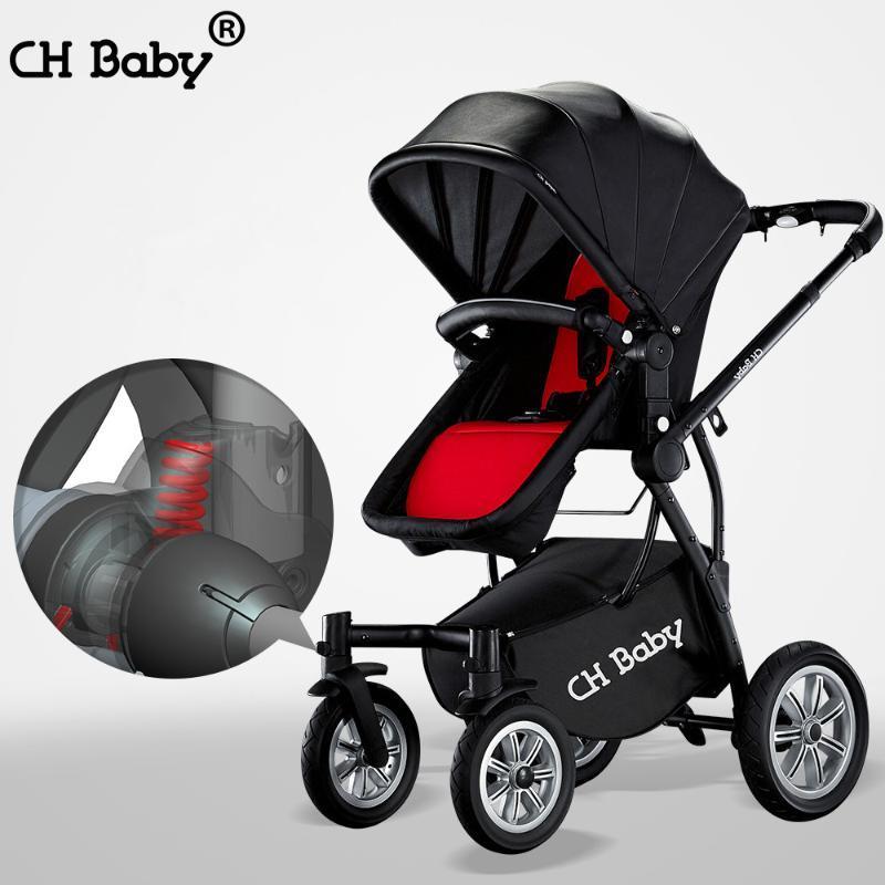 

CH baby high lanscape stroller with foot cover, 2 in 1 baby pram with rubber wheel, PU leather canopy carriage gifts1