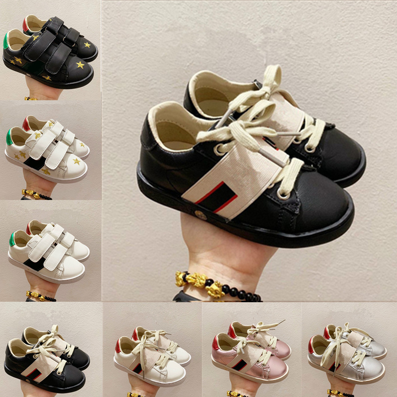 

2021 Kids Casual Shoes Low Flat Matte Leather Sneakers Ace Bee Shoe Snake Heart Chaussures Trainers Green Red Stripes Embroidery