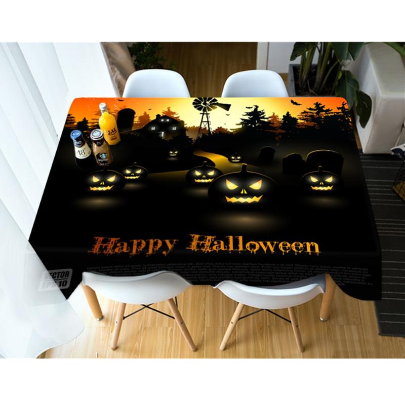 

3D Pumpkin Lantern Pattern Tablecloth Waterproof Thicken Rectangular and Round Table Cloth for Halloween, Style a