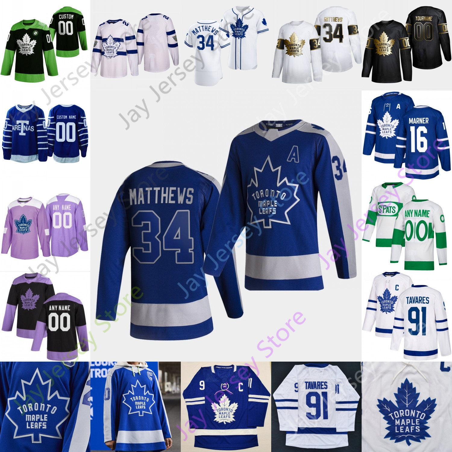 

2021 Toronto Maple Leafs Hockey Jersey Mitch Marner Auston Matthews John Tavares Joe Thornton Jimmy Vesey Rielly Andersen Anderson Barabanov, White golden