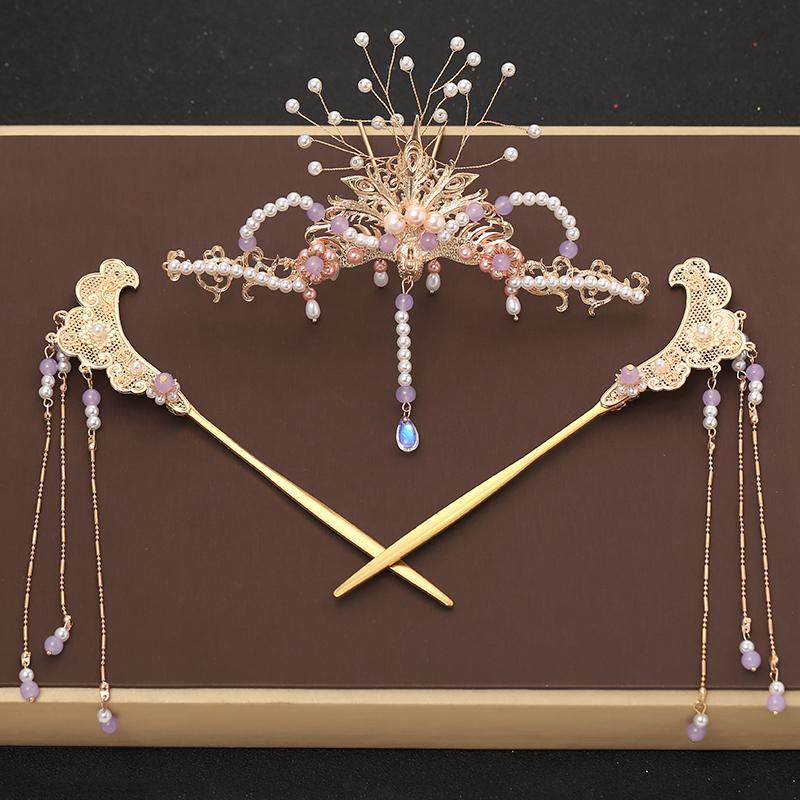 

Party Masks Hanfu Ancient Style Hairpin Headdress Tassel Step Fairy Bead Hair Fork Full Set Of Accessories Cosplay Crown Women