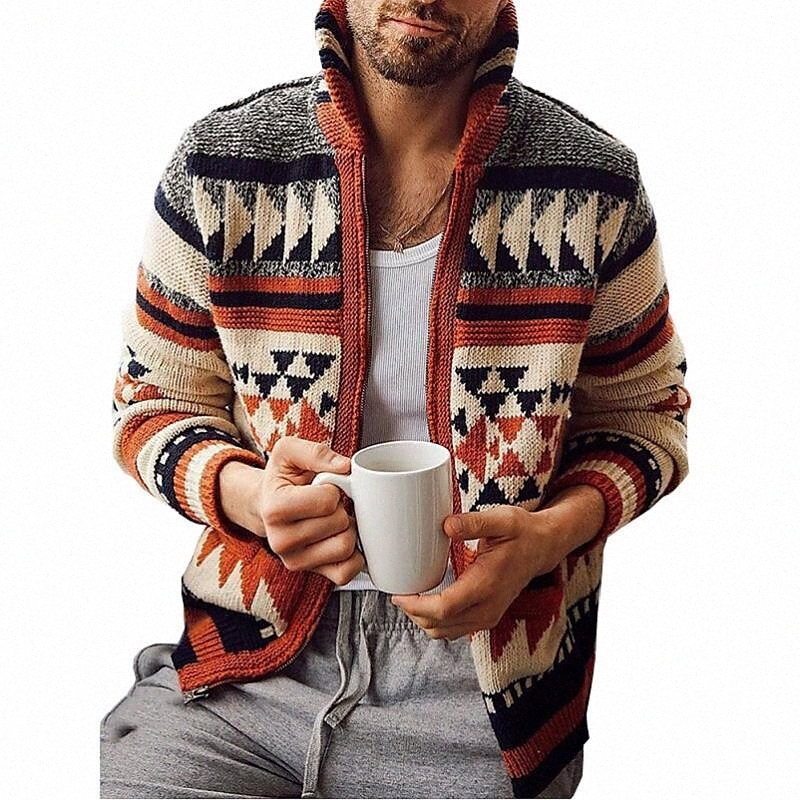 Men's Unisex Cardigan Sweater Knitted Button Print Geometric Casual Long Sleeve Sweater Cardigans Shirt Collar Fall Winter Red X6Em#