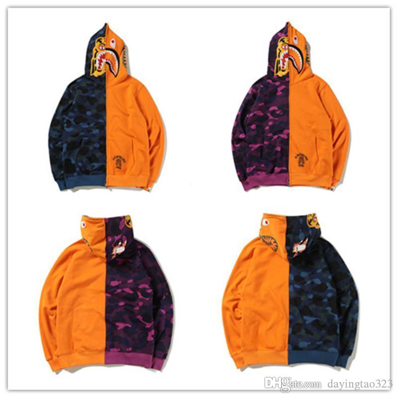

A Bathing Ape Shark Tiger Full Zip CAMOUFLAGE HOODIE ORANGE AND BLUE Hoodied