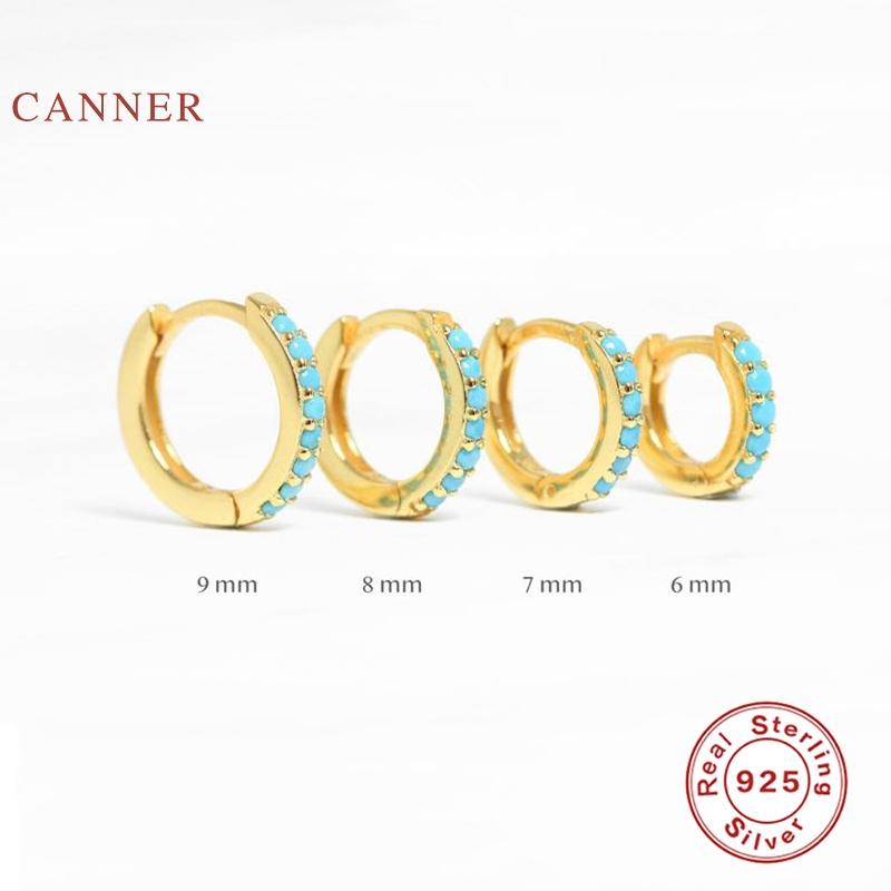 

CANNER Round micro-inlaid Turquoise Earrings Hoops 100% 925 Sterling Silver Zircon Earrings For Women Jewelry Aretes De Mujer