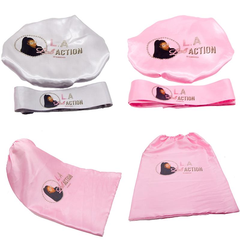 

Customized Logo Long/Short bonnets 2 Layer Polyester Satin Women Bonnet/Headband Caring Extention Wig Hairs Sleep Caps