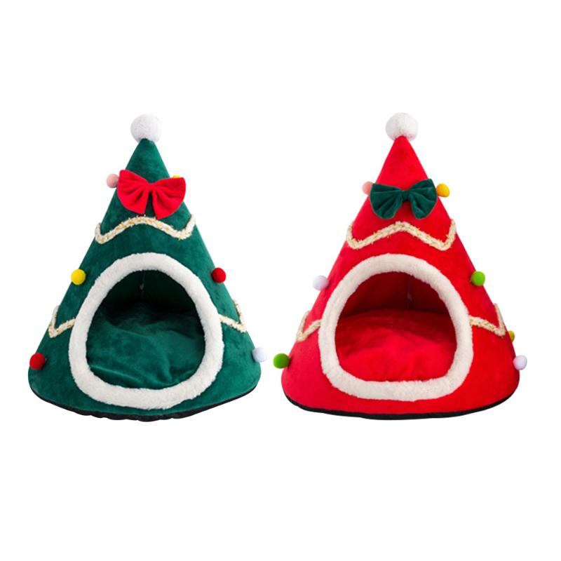

Cat Bed House Soft Long Plush Pet Dog Bed Dogs Basket Pet Products Cushion Cat Mats House Christmas Village Decor, Green