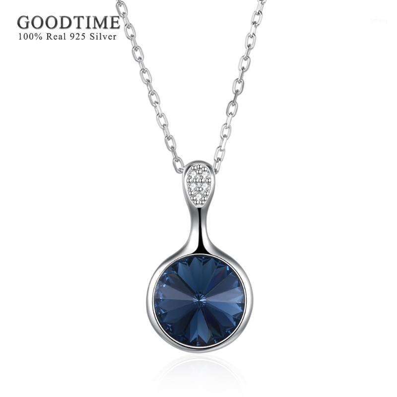 

Necklace Silver 925 Jewelry Classic Blue Crystal Round Pendant Necklaces 925 Sterling Silver Jewelry Fashion Necklaces For Women1