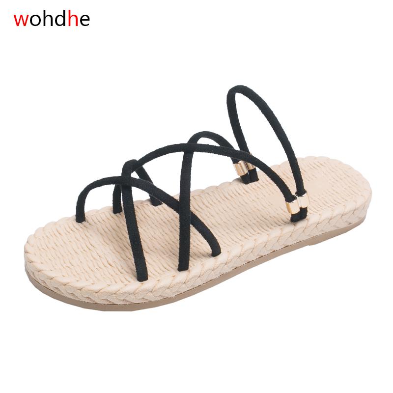 

wohdhe women flats sandals narrow band slippers beach flip flops open toe summer shoes casual slides mujer, Black