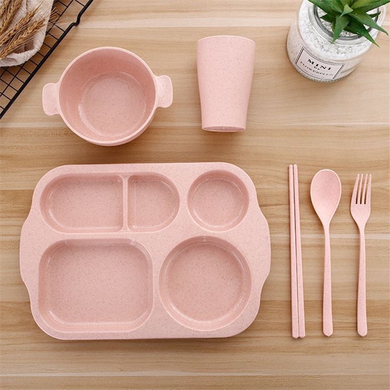

Eco-Friendly Wheat Straw Dinnerware Set Solid Color Children Dishes Kids Plate Bowl Set Children Tableware Set LJ201019