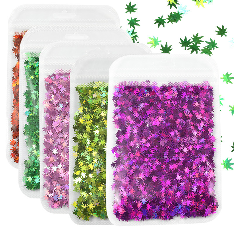 

10g/bag Holographic Multicolor Sequins Nail Art Glitter Flakes Shape Laser Maple Leaf Decorations Manicure 2021