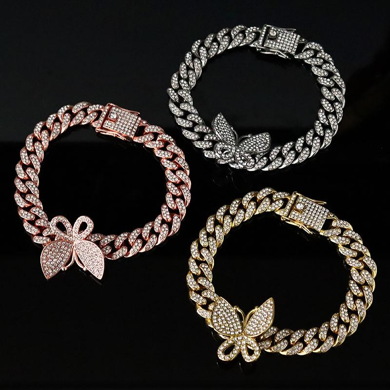 

D&Z 13mm Cuban Butterfly Bracelet Gold/Rose Gold/Silver Color Bracelet Bling Bling Hip Hop Jewelry For Men Women