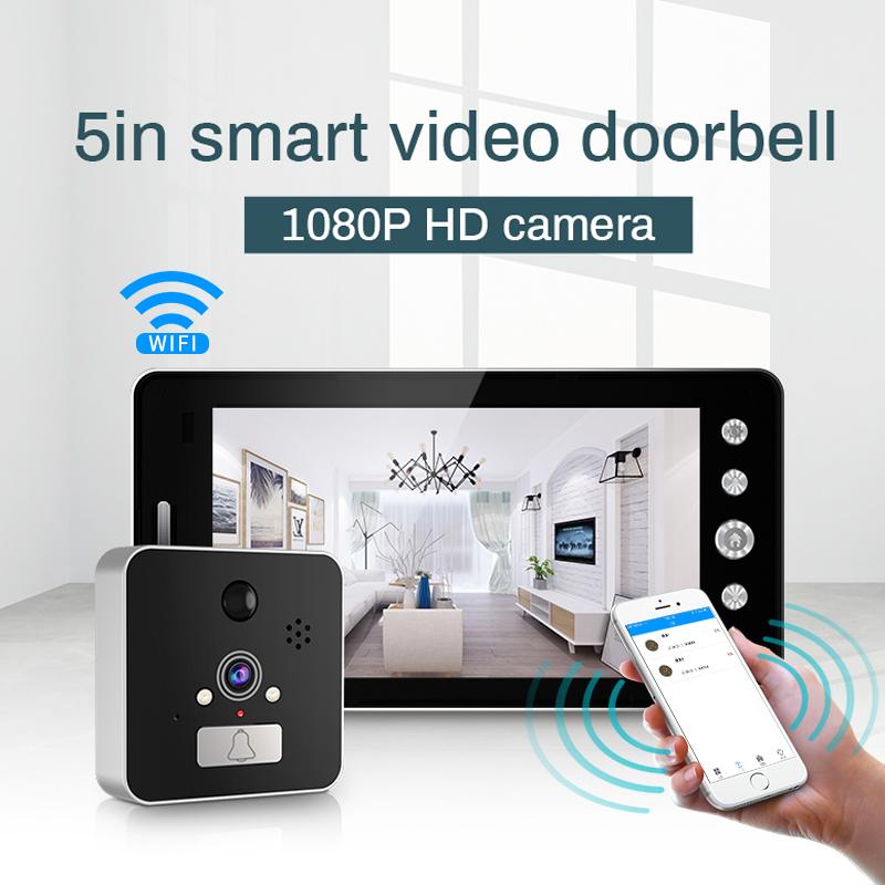 

Wifi wireless Door Bell 5 inch Peephole Viewer Camera Monitor for Smart Home Doorbell with Monitor Detector and Night Vision