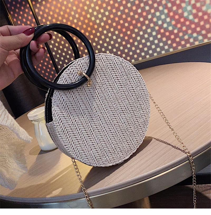 

Fashion Woven Rattan Bag ladies Round Straw Shoulder Bag Beach HandBags Women Hollow Handmade Messenger Crossbody Bags summer, Ivory