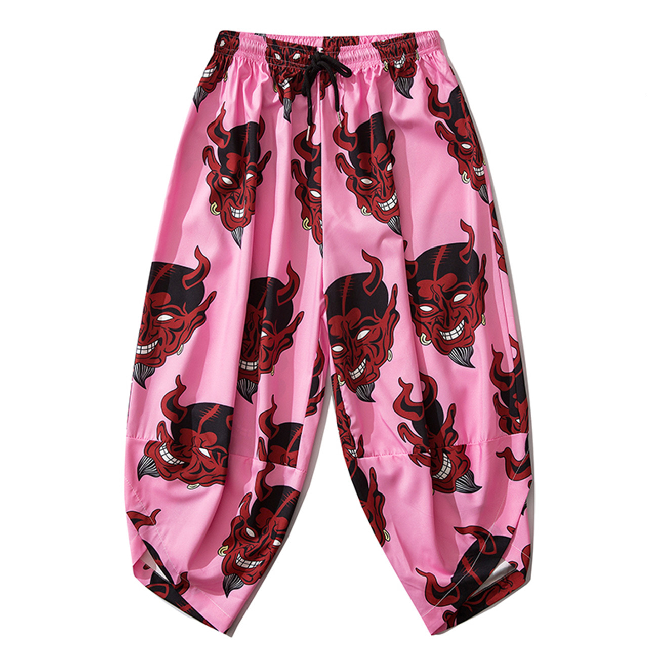 

2021 New Hip Hop Japanese Casual Thin Japan Style Harajuku Joggers Men Trousers Streetwear Ghost Print Baggy Calf-length Pants C5qc, Purple