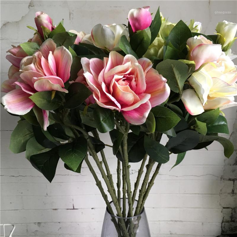 

3 Heads Gardenia branch silk Artificial flowers for wedding home decoration flores artificiales fake flowers fleur artificielle1, Pink