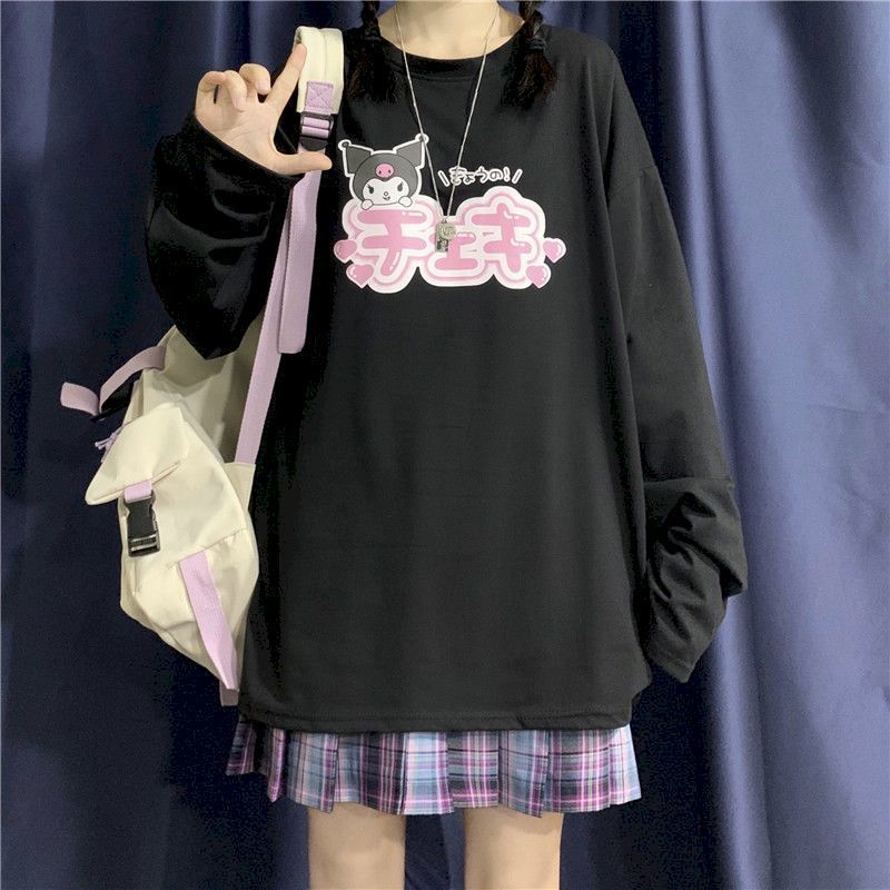 

new prep tshirt women t shirt Japanese ins college cartoon Kuromi printing loose long-sleeved T-shirt female soft girl student 201125, Ch1283black
