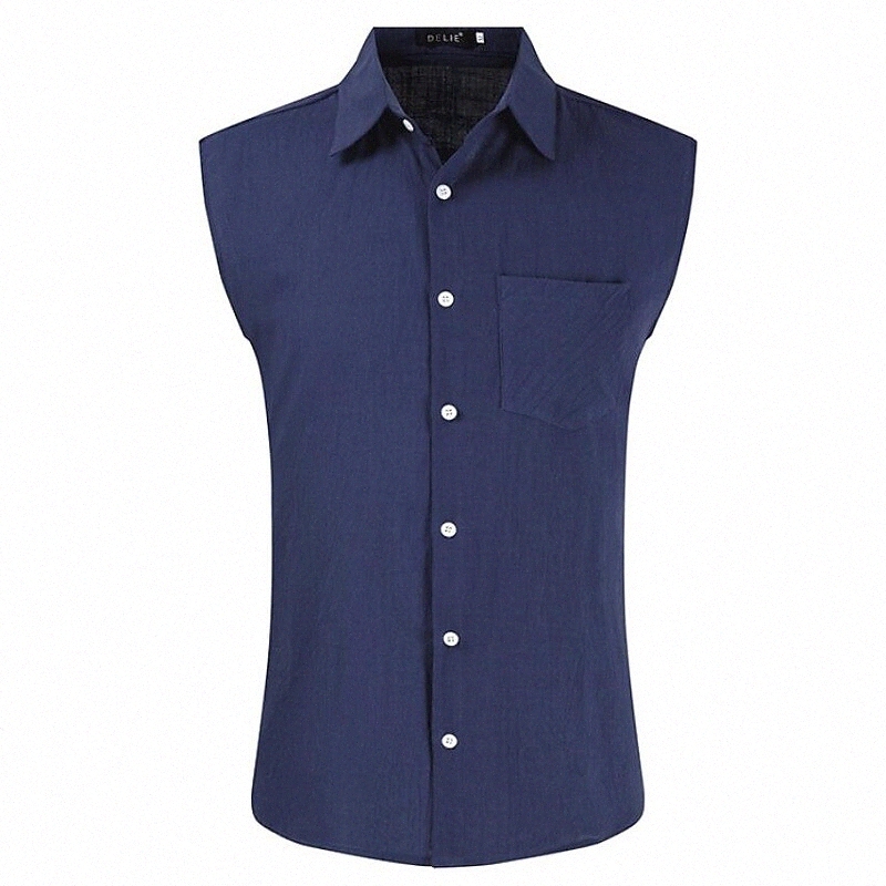 Men's Shirt Solid Color Classic Collar Casual Sleeveless Tops Simple White Black Army Green 39Q0#