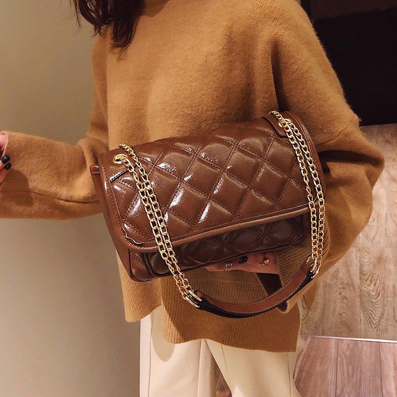

Small Chain PU Leather Crossbody Bags for Women 2021 Trending Quilted Designer Handbags Trend Luxury Lock Hand Bag, Brown