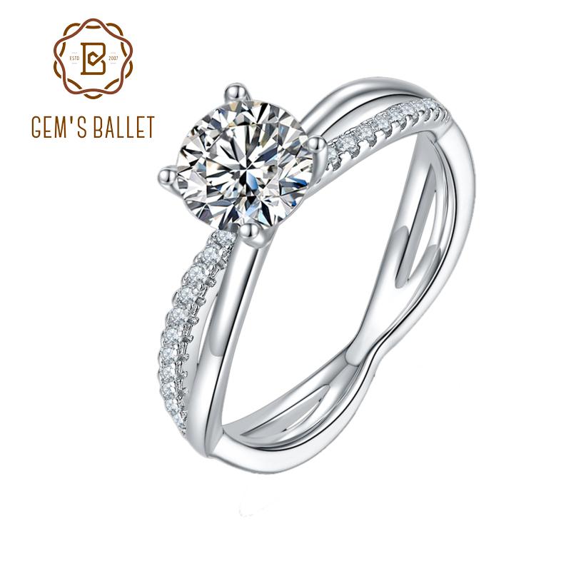 

GEM'S BALLET 925 Sterling Silver 4 Prong Moissanite Twist Ring 1Ct VVS1 Moissanite Diamond Promise Engagement Rings Jewelry