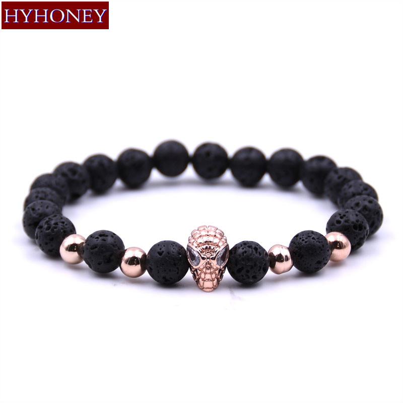 

Charm Bracelets HYHONEY 2021 Fashion 8mm Lava Natural Stone Beads Bracelet Men Micro Pave CZ & Bangles Pulseras